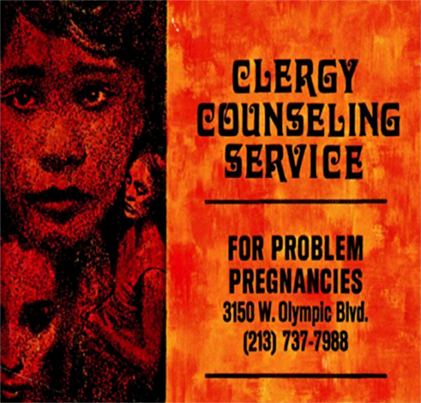 An orange tinted poster that says "Clergy Counseling Service"