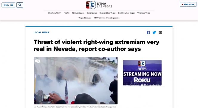 Article on KTNV Las Vegas. A video is running and the headline is above it