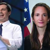 A collage of Pete Buttigieg, Avril Haines, and Michele Flournoy 