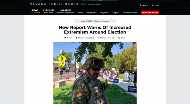 Nevada Public Radio.com Headline and an image of a man in army uniform.