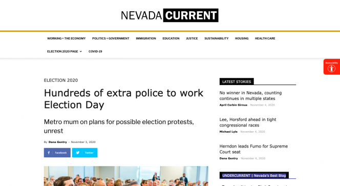 Nevada Current, Headline, and a picture of sheriffs.