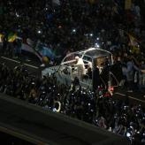 Pope Francis arrives at Copacabana beach for a welcoming ceremony for World Youth Day 2013 in Rio de Janeiro, Brazil.