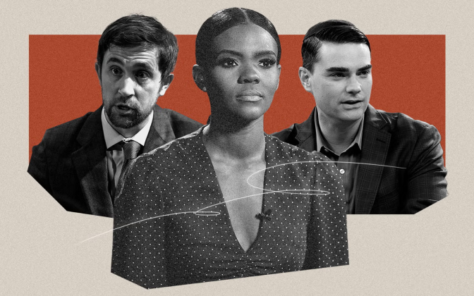 Candace Owens, Ben Shapiro on a collage.